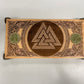 Valknut Nordic altar table with Yggdrasil coins engraved in solid wood