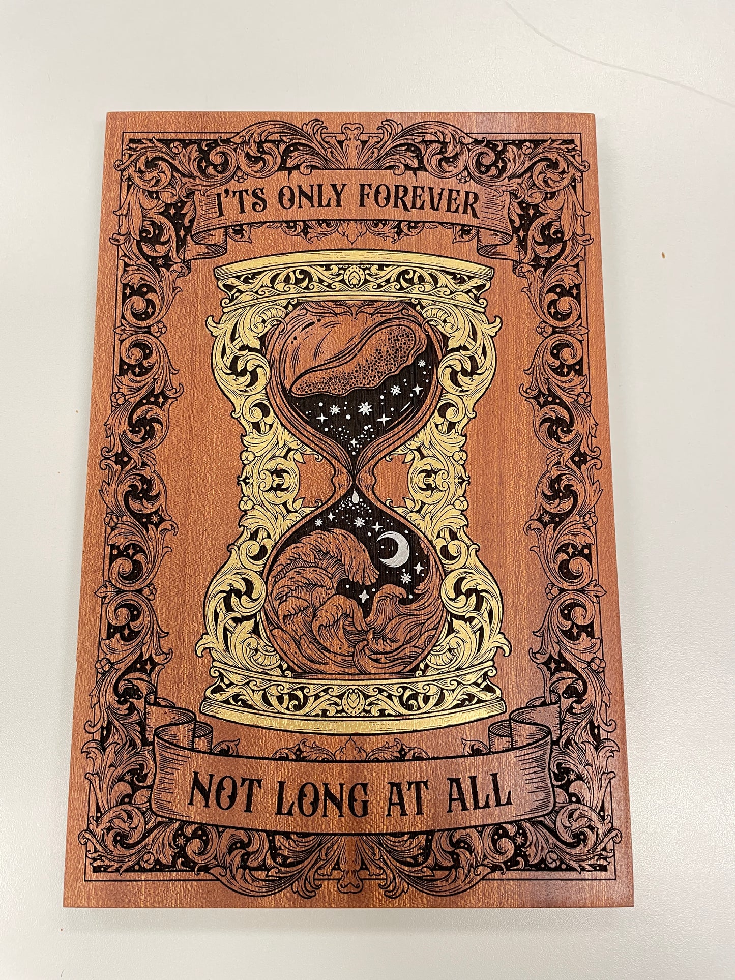Labyrinth movie wall decor engraved on solid mahogany wood with It’s only forever not long at all quote

