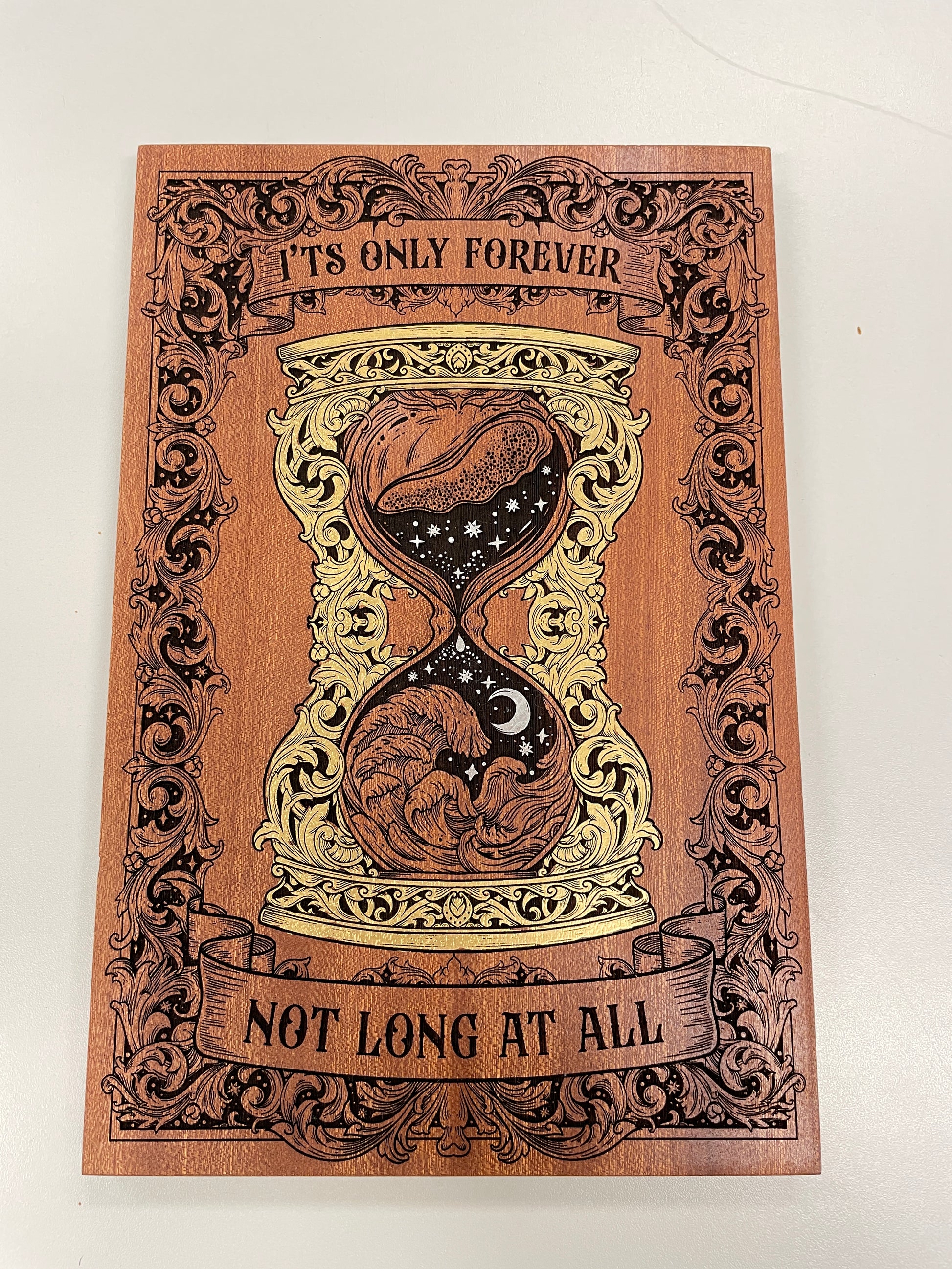 Labyrinth movie wall decor engraved on solid mahogany wood with It’s only forever not long at all quote
