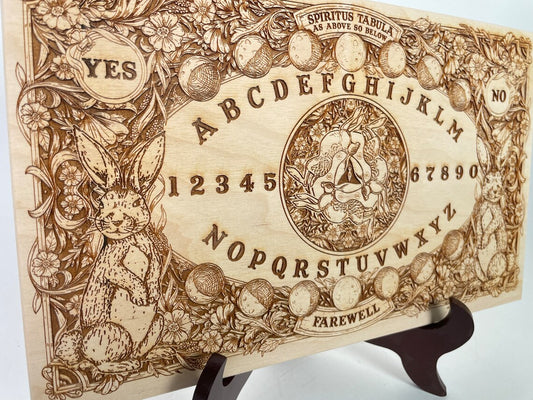 Ostara spirit Ouija board engraved on wood with sun and moon planchette handmade Netherlands ships to USA
