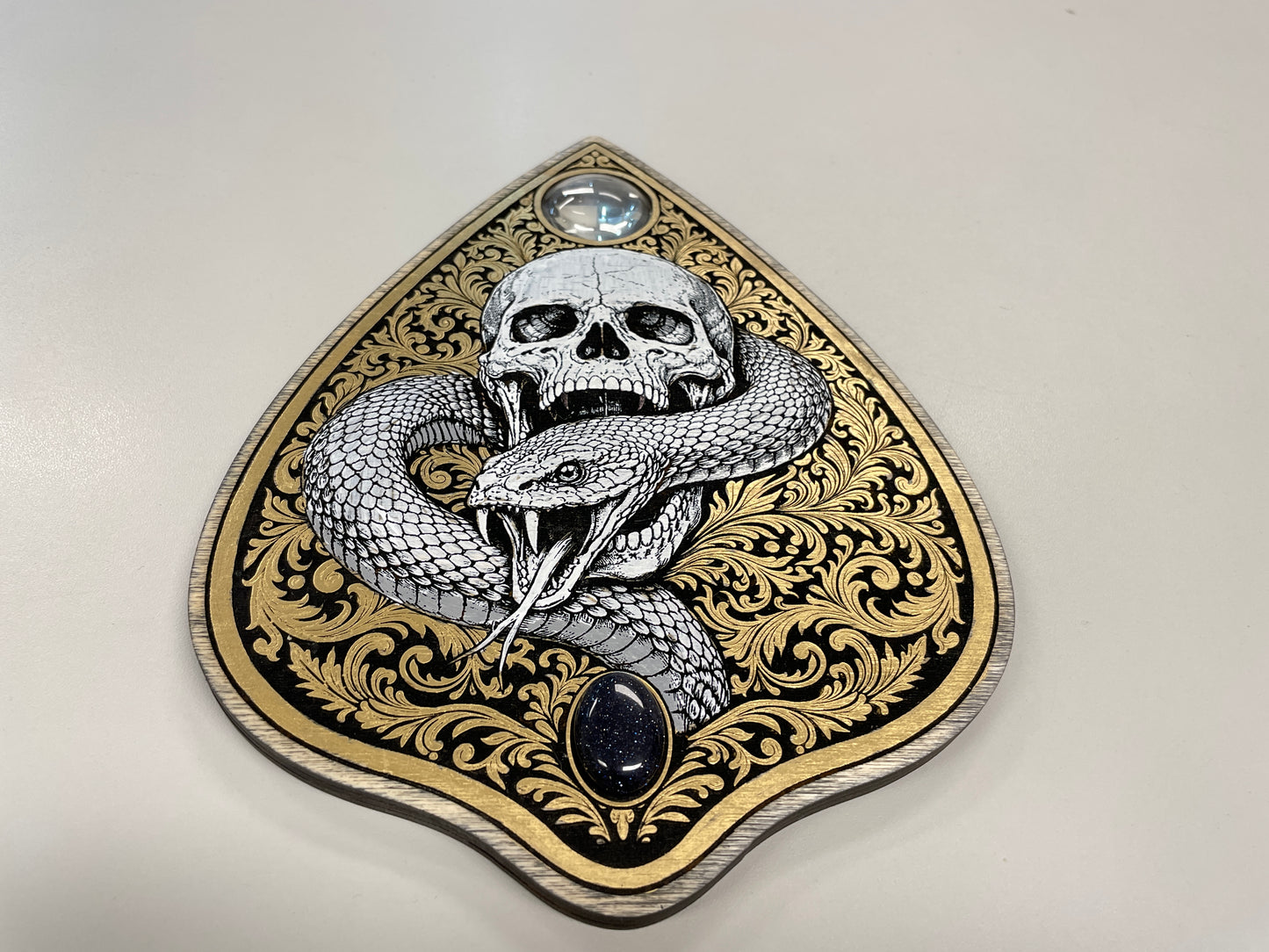 Gothic Ouija board planchette wall hanging skull snake gold detailing