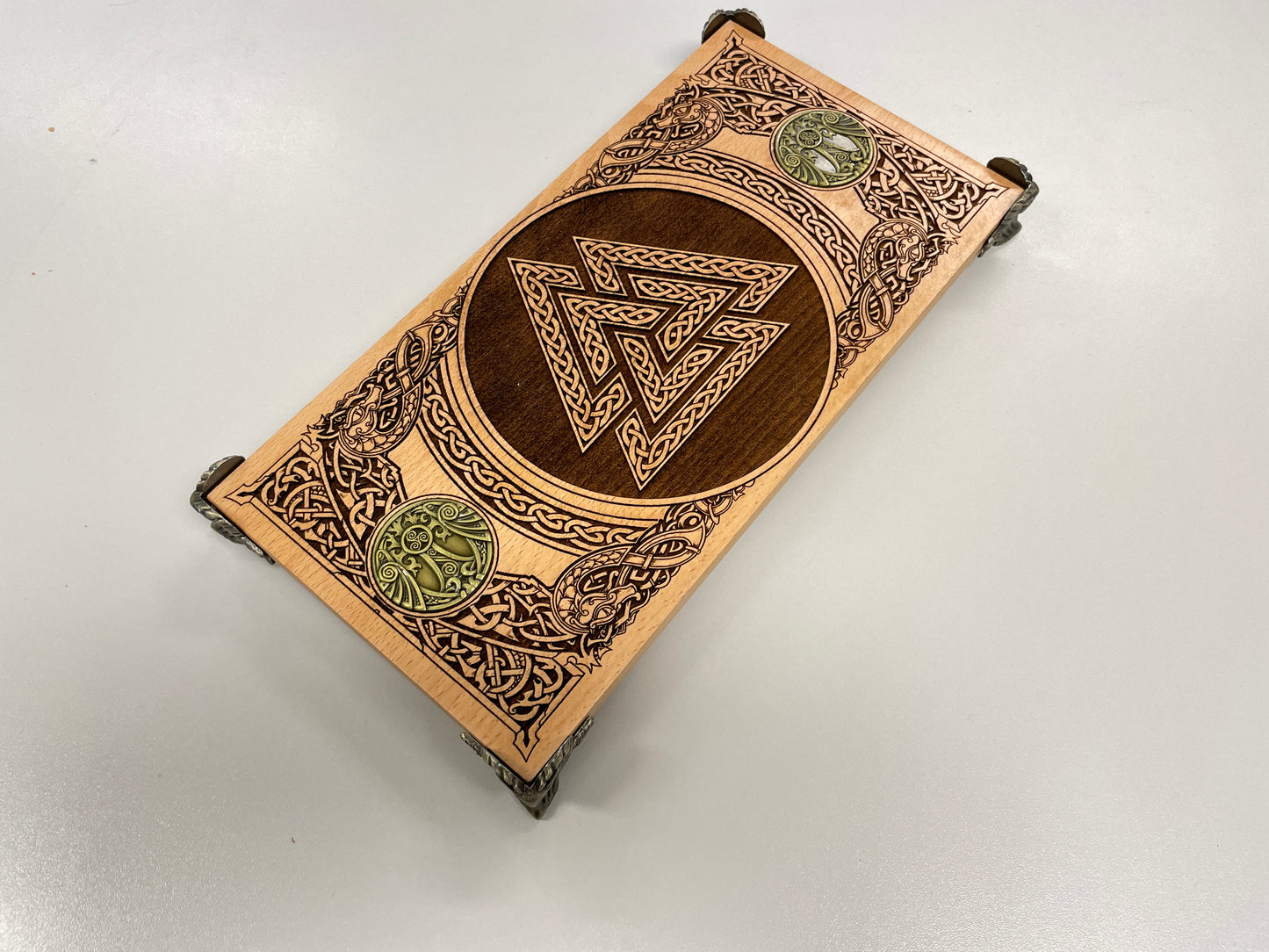 Norse ritual altar board with Odin Valknut symbol