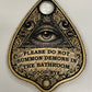 Occult humor Ouija planchette wall art hand engraved wood please do not summon demons in the bathroom