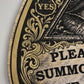 Occult Humor Ouija Planchette Wall Art – “Please Do Not Summon Demons in the Bathroom” Decor