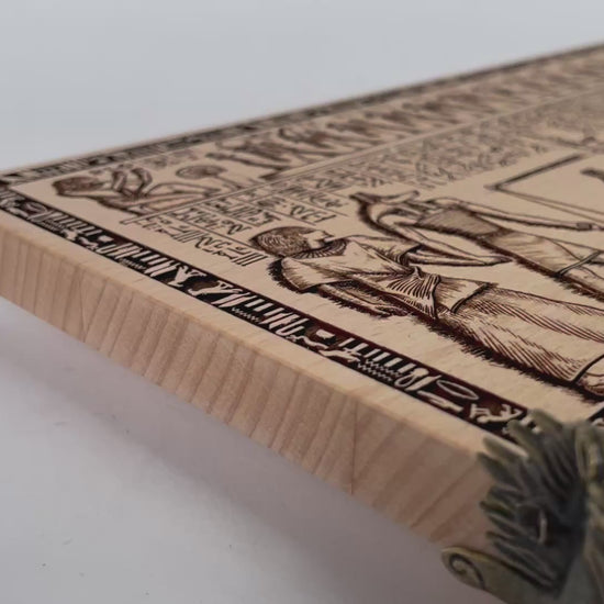Video of Egyptian altar table engraved with Weighing of the Heart scene from the Book of the Dead handmade Netherlands ships to USA
