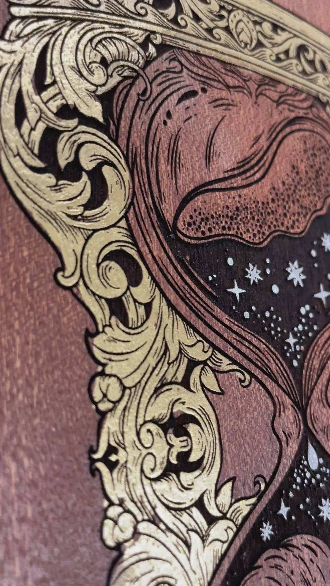 video of Labyrinth movie wall art engraved on solid mahogany wood with It’s only forever not long at all quote
