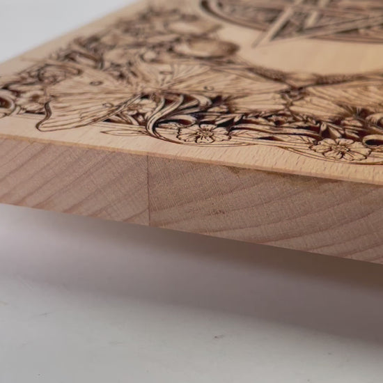 Video of Witches altar table engraved on solid wood with Celtic pentagram ritual altar board handmade Netherlands ships to USA
