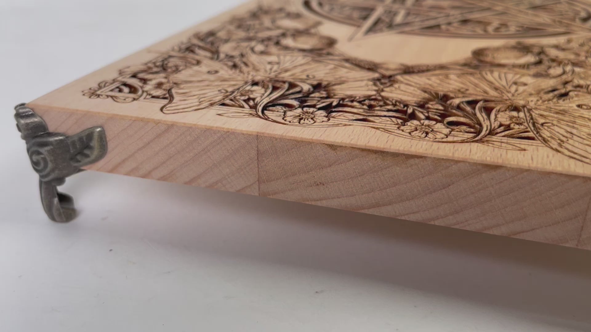 Video of Witches altar table engraved on solid wood with Celtic pentagram ritual altar board handmade Netherlands ships to USA
