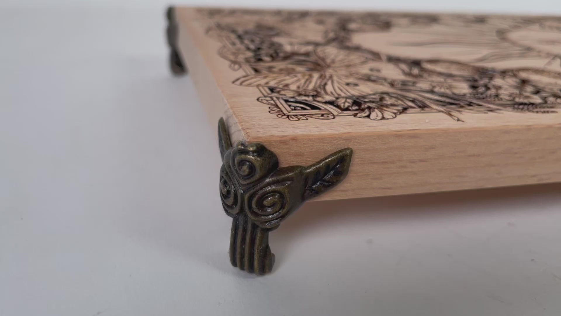 Video of As Above So Below sun altar table engraved on solid wood handmade Netherlands ships to USA
