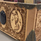 Video of Tarot and oracle deck organizer solid wood box with 12 removable slots engraved with Major Arcana Empress and zodiac symbols
