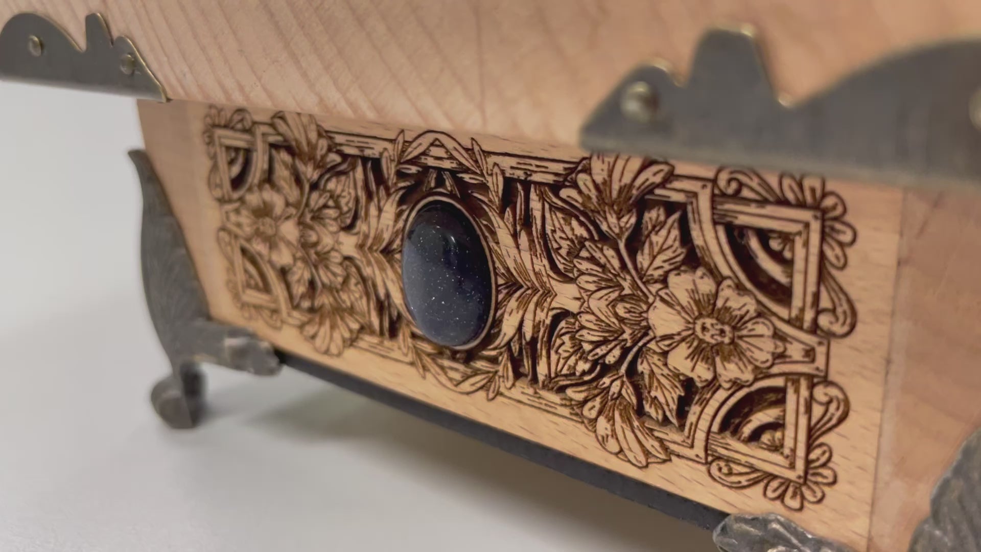 video of Tarot deck holder engraved with Death’s-Head Hawk Moth and As Above So Below on solid wood