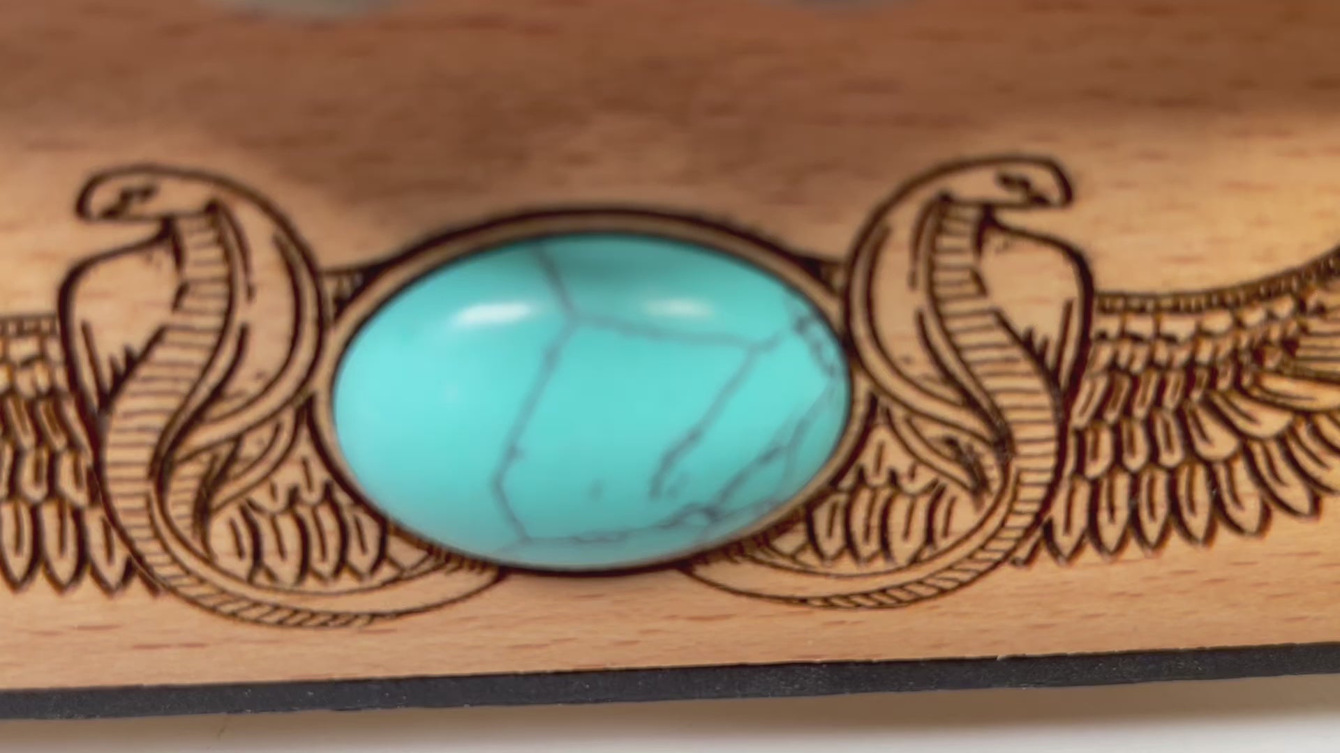 video f Egyptian tarot box with Anubis engraved on solid wood, handmade tarot deck storage chest with hieroglyphic artwork
