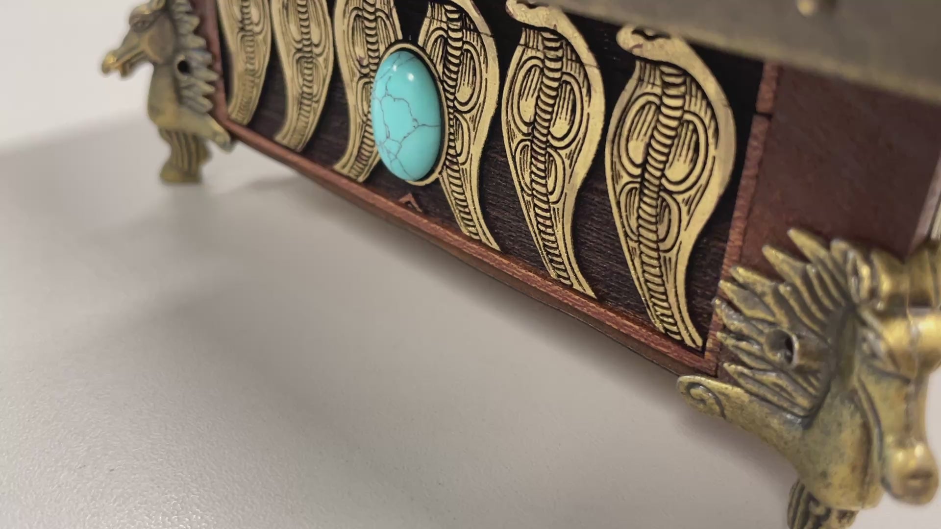 Video of hand-painted Eye of Horus engraving on mahogany tarot and jewelry box
