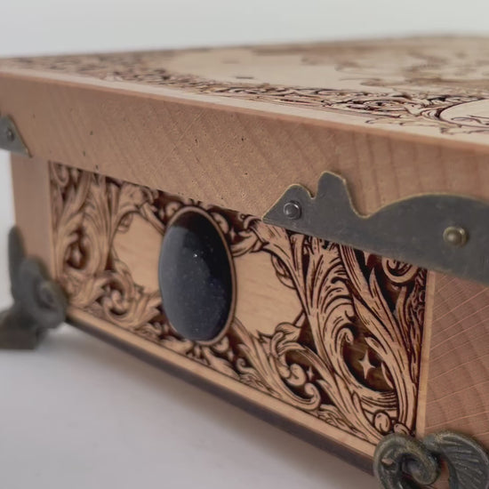 video of Personalized pet memorial box engraved on solid beech wood. Handmade in the Netherlands and ships to the USA. Custom keepsake urn for cat, dog, or beloved pet memories and mementos.
