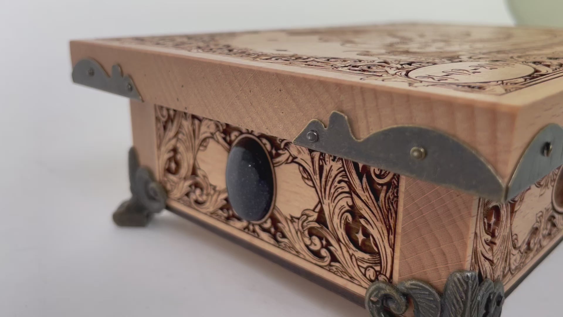 video of Personalized pet memorial box engraved on solid beech wood. Handmade in the Netherlands and ships to the USA. Custom keepsake urn for cat, dog, or beloved pet memories and mementos.
