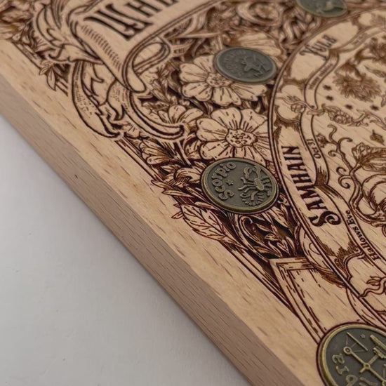 Video of Wiccan Wheel of the Year wall art with seasonal pagan symbols
