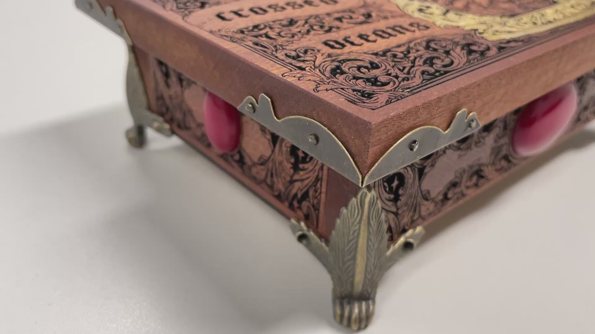 Video Close up of  jewelry box with Dracula quote
