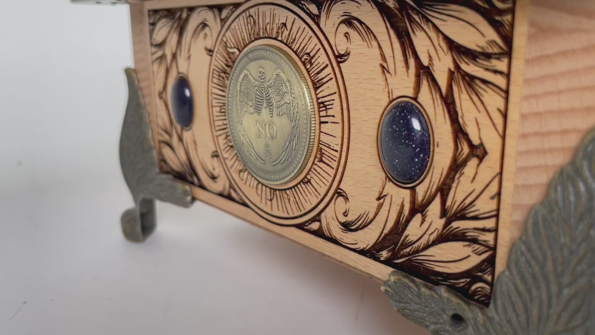 Alchemy tarot box engraved with zodiac and element symbols handmade in Netherlands ships to USA
