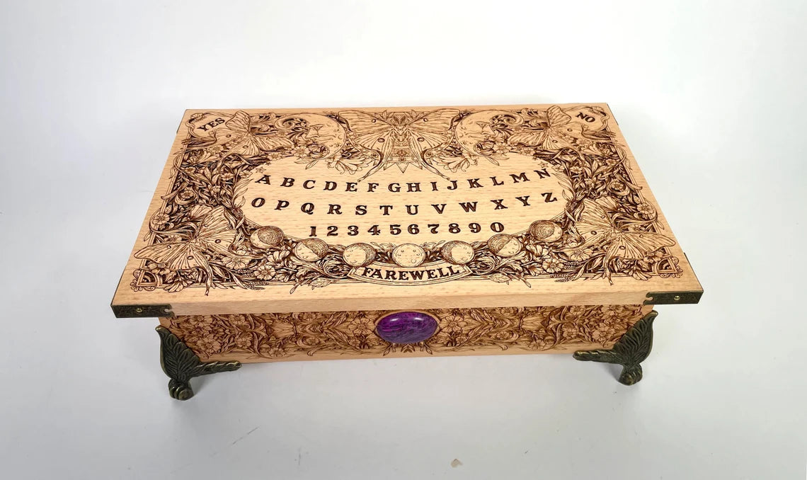 Ouija board wooden box engraved spirit board wiccan with flowers