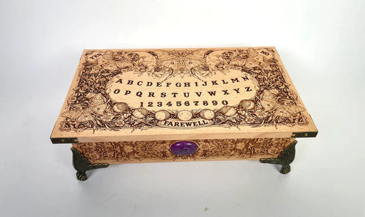 Ouija board wooden box engraved spirit board wiccan with flowers