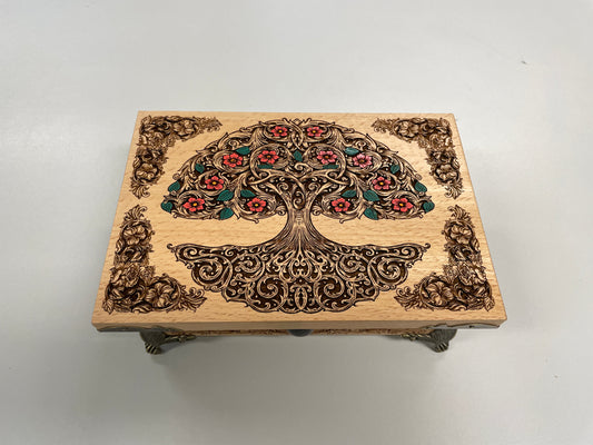 Tree of Life wooden keepsake box engraved in solid beech wood