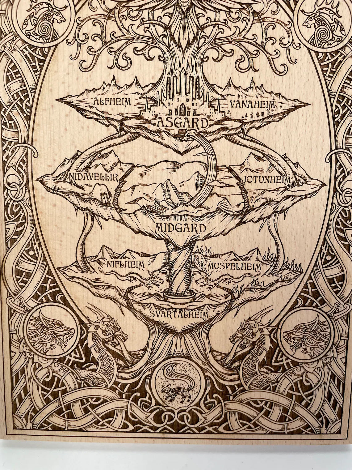 Yggdrasil Nine realms, World Tree TREE OF LIFE, Norse Mythology Wall Hanging, viking art,norse mythology, wooden art, norse pagan, wood wall. 