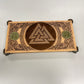 Viking altar table with knotwork and Yggdrasil medallions
