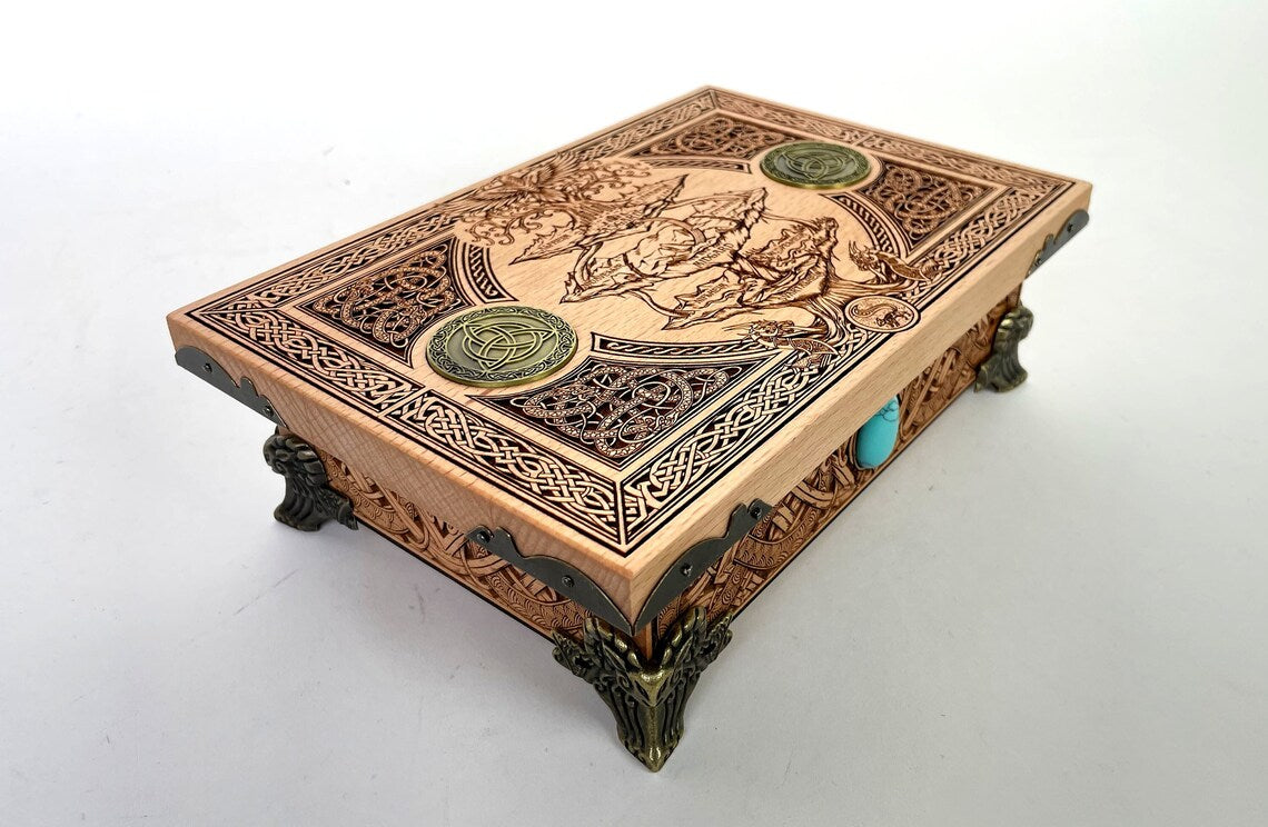 Yggdrasil Tree of Life Viking box engraved with Nine Realms handmade in Netherlands ships to USA
