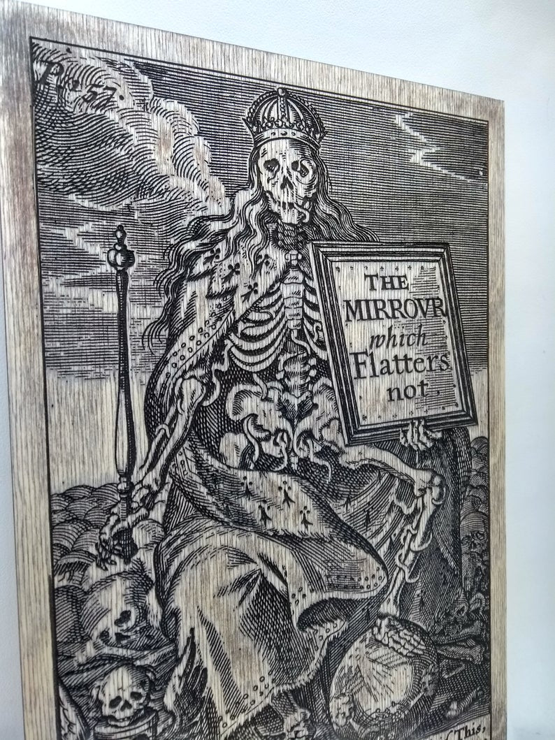 Memento mori Gothic Home Decor, Home Decor skeleton wall art, macabre Wood engraving The mirror which flatters not. - Forgotten Engravings gothic-home-decor-wall-art-decor-the-mirror-which-fl